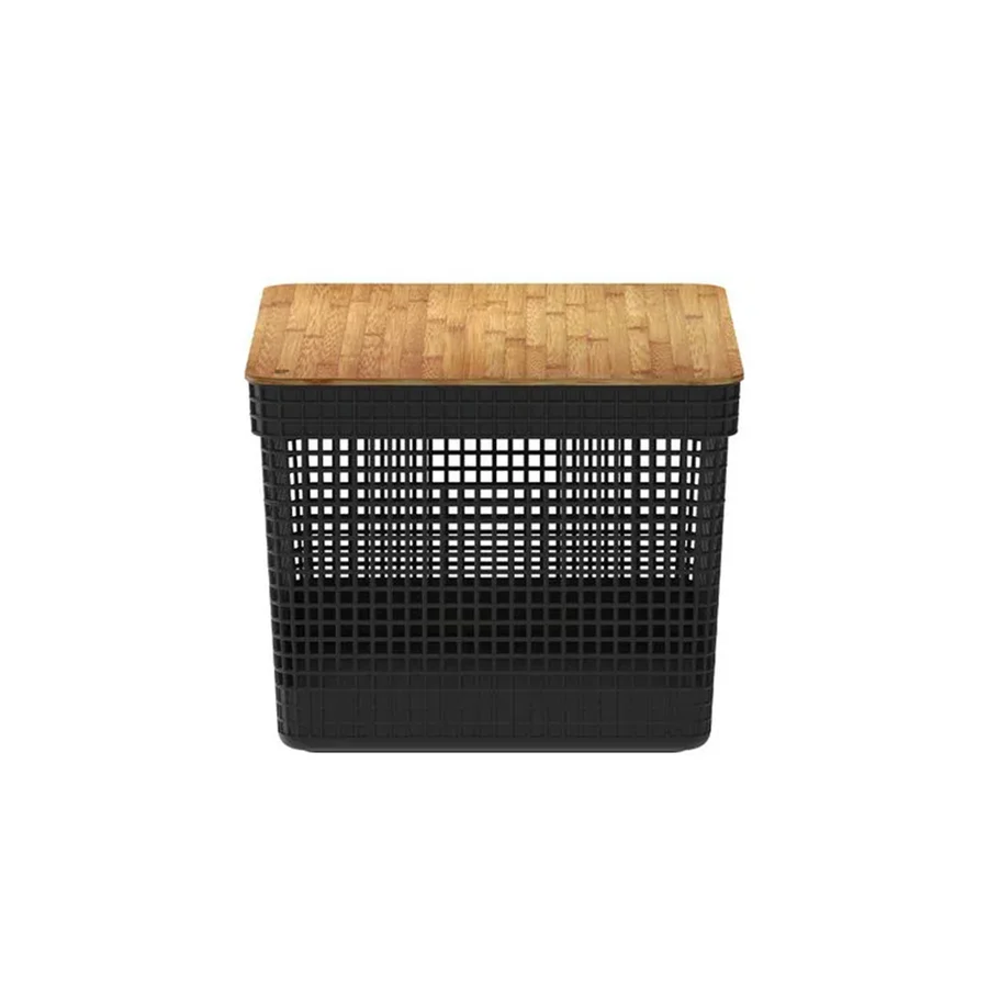 Cesta Organizadora Grid de 20 L con Tapa de Bambú – Negra - Image 2