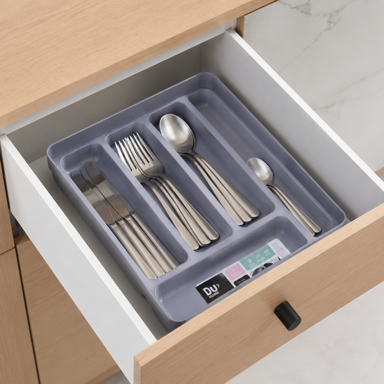 Organizador de Cubiertos para Cajón con 5 Compartimentos – Color Gris - Image 2