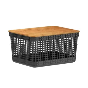 Canasto Organizador con Tapa de Bambú 8 L – Negro