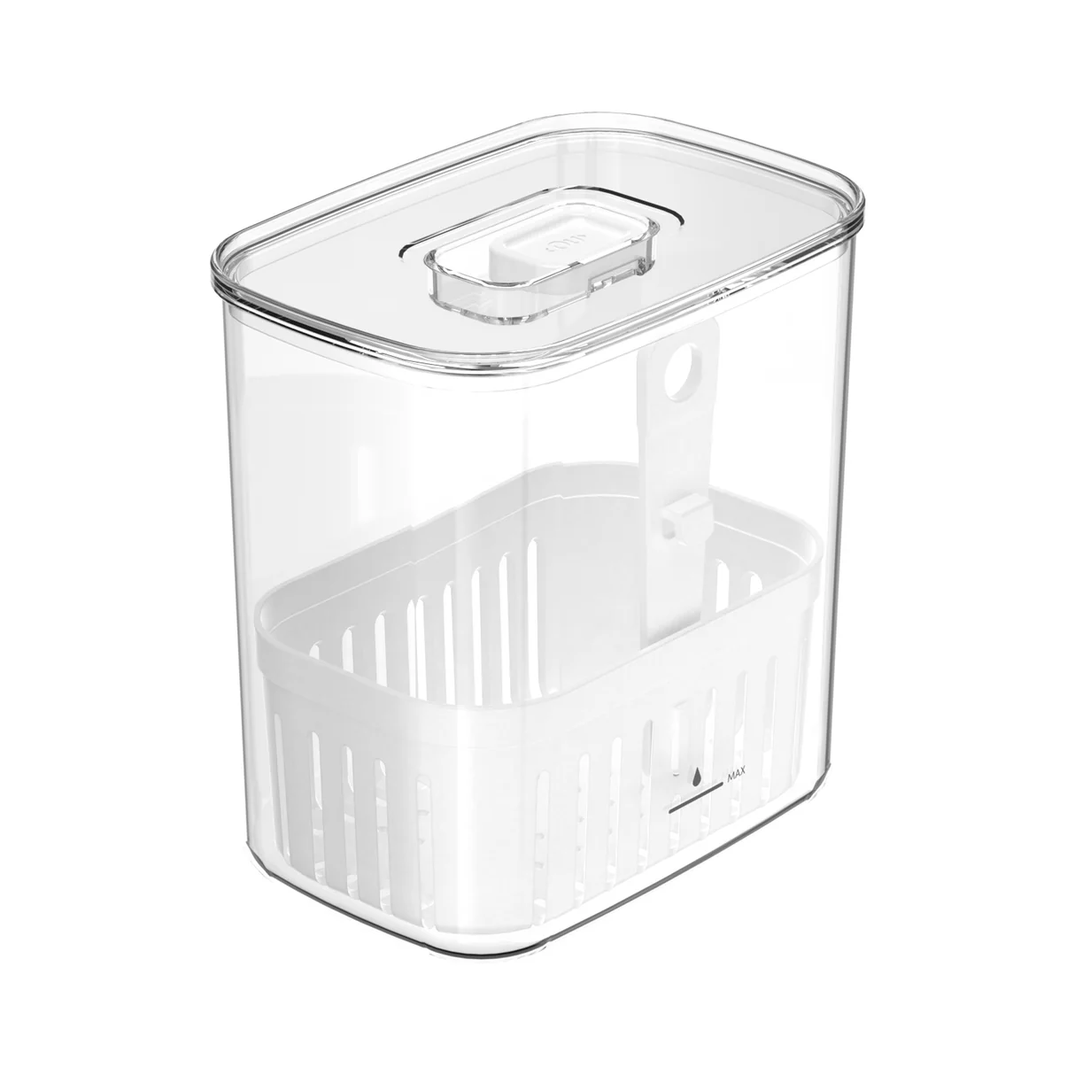 Contenedor Hermético Multifuncional con Cesta Escurridora y Control de Humedad 1,5 Lt