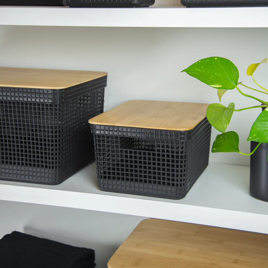 Canasto Organizador con Tapa de Bambú 8 L – Negro - Image 2