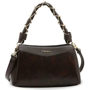 Cartera Bolso de Hombro Chenson Café Oscuro con Asa Tejida y Cadena