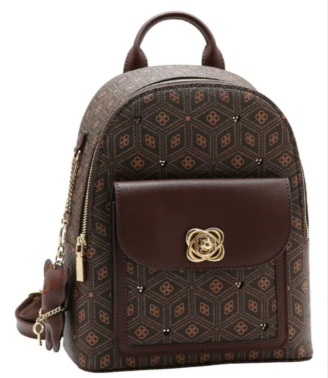 Mochila Urbana de Vestir Chenson para Mujer Marrón Monograma con Broche Flor